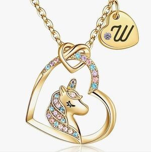 Gold Plated Unicorn Heart Initial Pendant Necklace (VARIOUS LETTERS AVAIL)